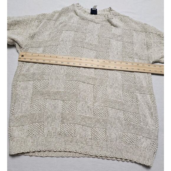 Woodward Vintage Sweater Basketweave Cream Linen Cotton Made In USA Fisherman XL - Picture 6 of 11